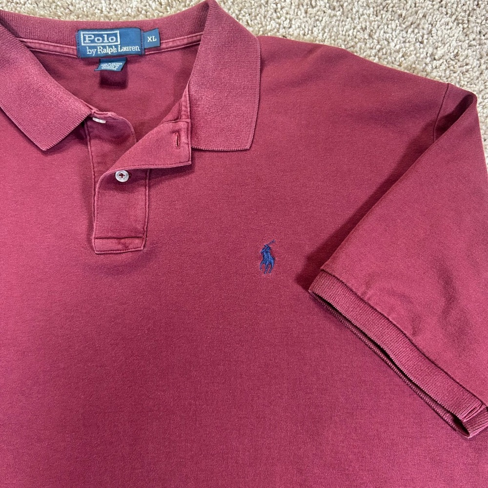 Polo Ralph Lauren XL BURGUNDY Polo Shirt Mens Short Sleeve 100% Cotton Preppy
